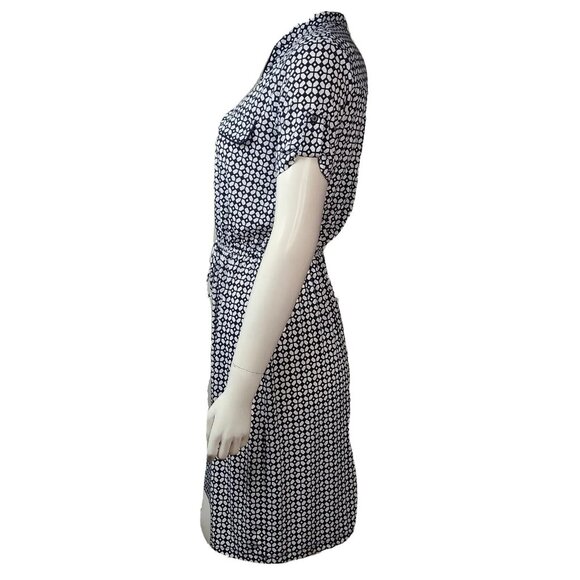 Enfocus Studio Dress Womens Size 4 Blue White Geometric Short Sleeve Drawstring - Picture 3 of 7